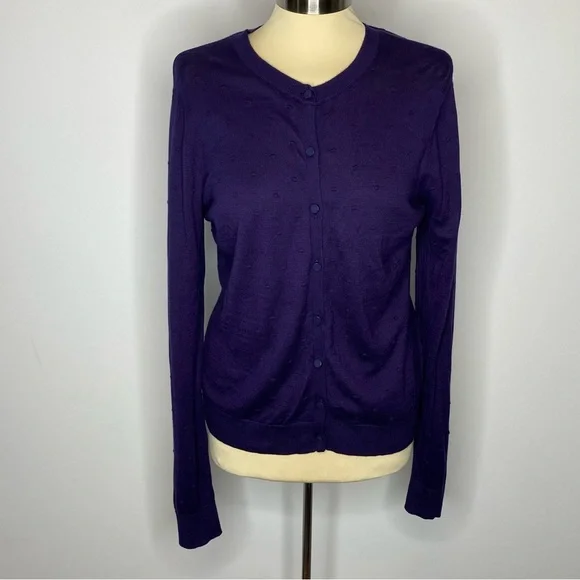 August Silk Heritage Purple Swiss Dot Button Front Cardigan Sweater - Picture 2 of 7